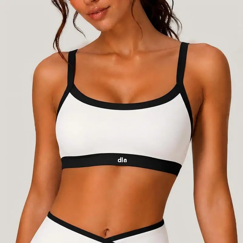Black Contrast-Trim Scoop Neck Sports Bra with Athletic Underband