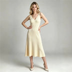 Sleeveless V-Neck A-Line Midi Dress in Vibrant Chartreuse