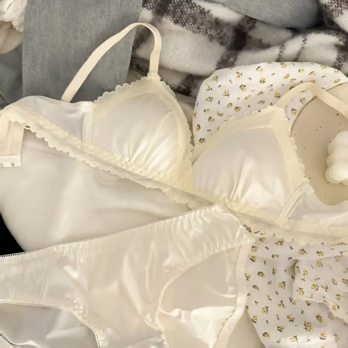 Lustrous Liquid-Satin Triangle Bralette and Matching Scalloped Brief Intimates Set