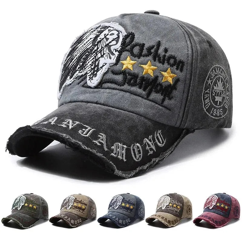 Retro Distressed Embroidered Baseball Cap Adjustable Streetwear Outdoor Fashion Hat