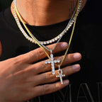 Crystal Cross Pendant Necklace Gothic Glam Alternative Statement Jewelry
