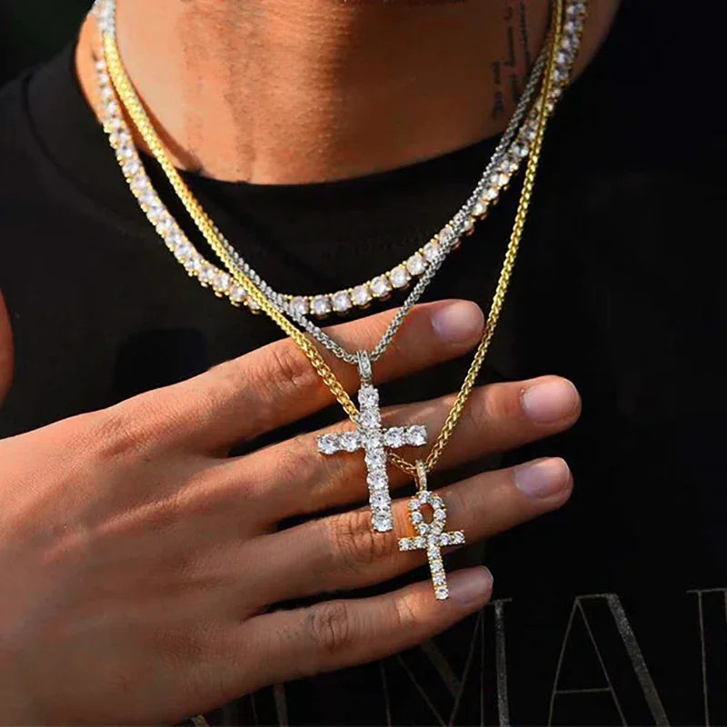 Crystal Cross Pendant Necklace Gothic Glam Alternative Statement Jewelry
