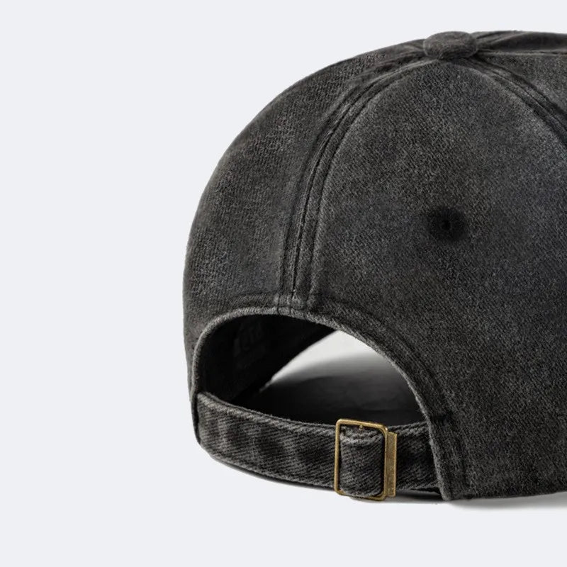 Unisex Vintage Washed Cotton Baseball Cap with Minimal Graphic Embroidery for Casual Everyday Style