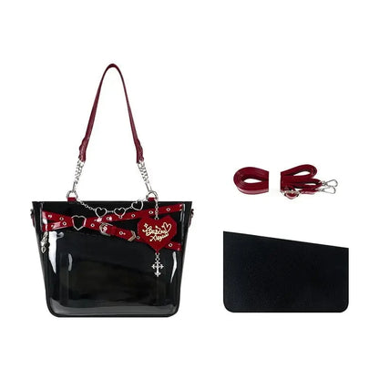 Transparent Display Shoulder Bag with Chain Detail and Crossbody Strap