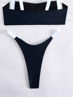 Black and White Color-Blocked Bralette Bikini with High-Cut Silhouette