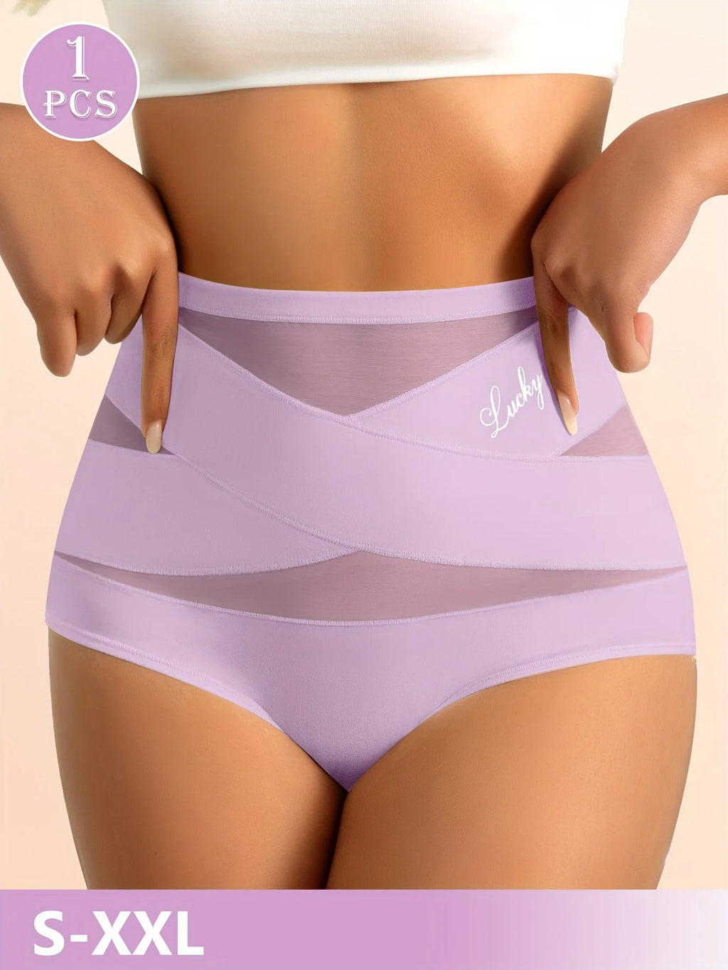 High-Waisted Geometric Mesh Panel Brief with Solid Base