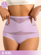High-Waisted Geometric Mesh Panel Brief with Solid Base