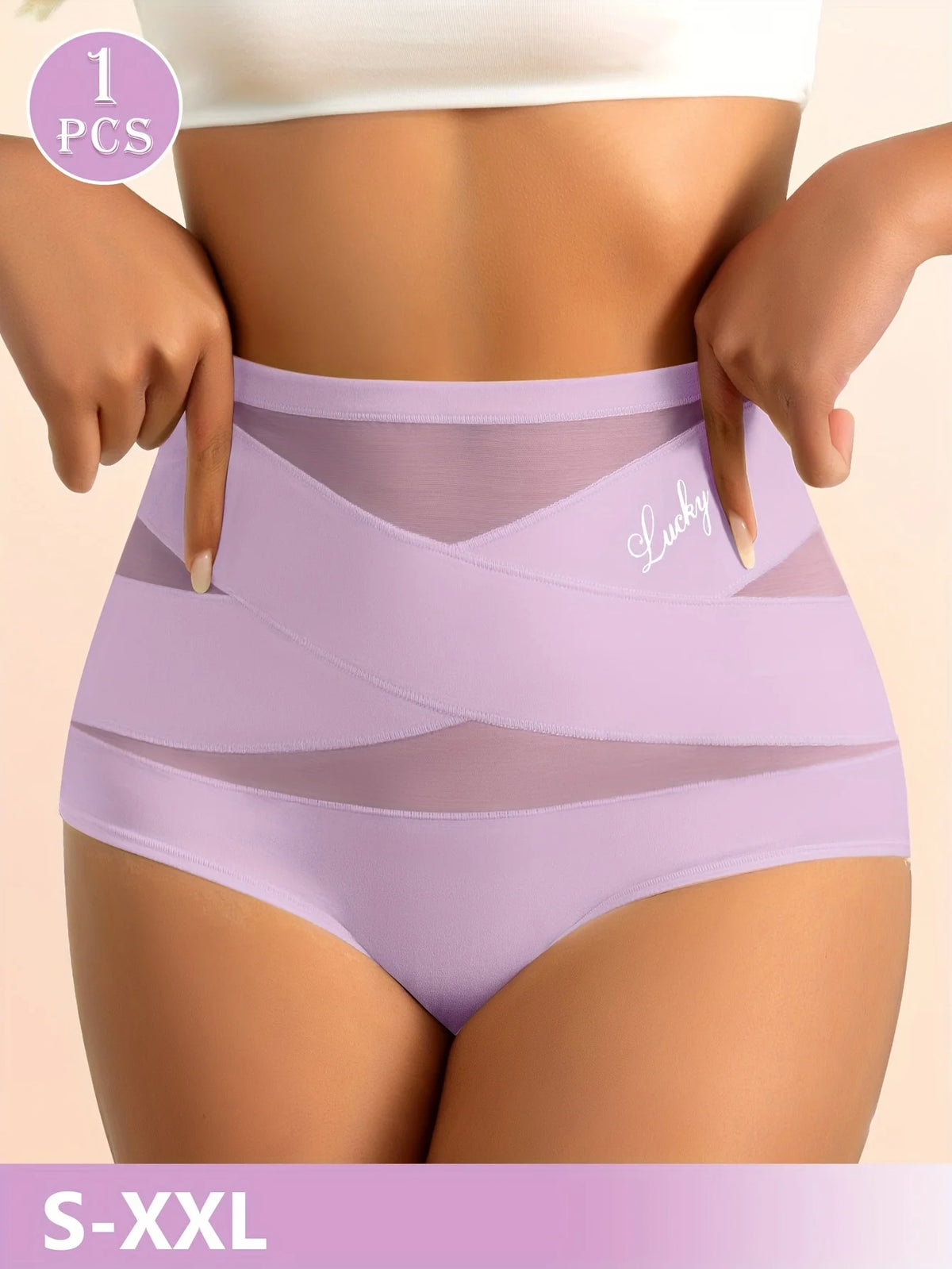High-Waisted Geometric Mesh Panel Brief with Solid Base