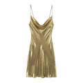 Metallic Finish Spaghetti Strap Mini Dress with Draped Cowl Neckline