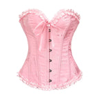 Jacquard Overbust Corset with Ruffled Trim, Structured Boning and Lace-Up Back
