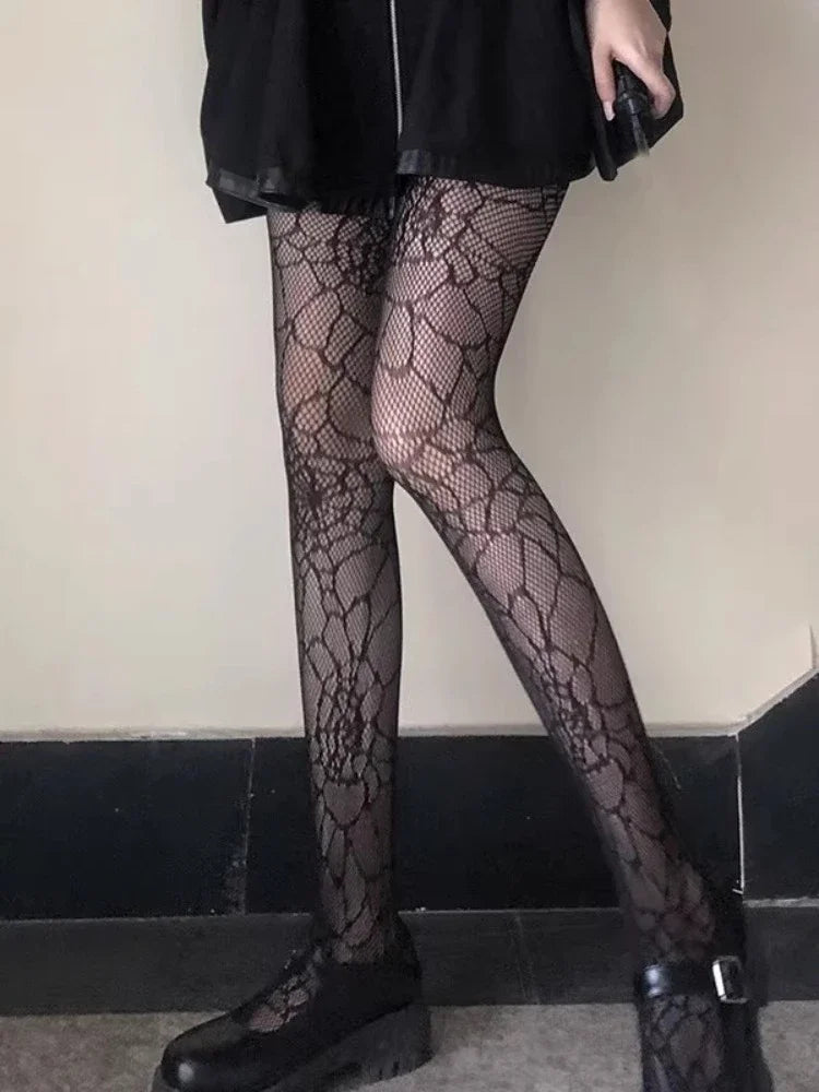 Spider Web Pattern Fishnet Tights with Lightweight Mesh Design for Alternative Fashion Styling