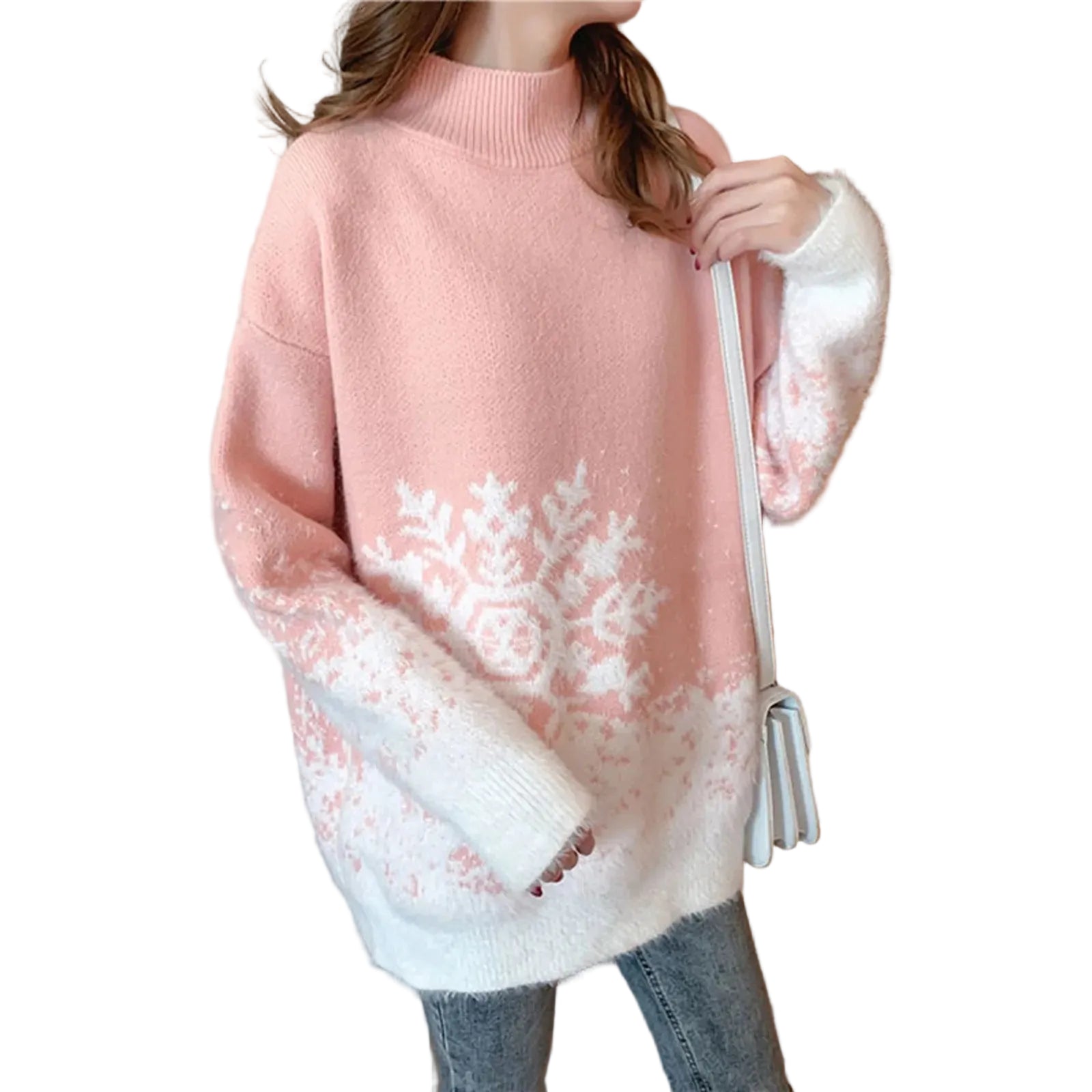Women's Oversized Turtleneck Nordic Pattern Thick Knit Winter Sweater