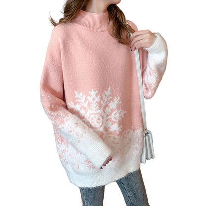 Women's Oversized Turtleneck Nordic Pattern Thick Knit Winter Sweater