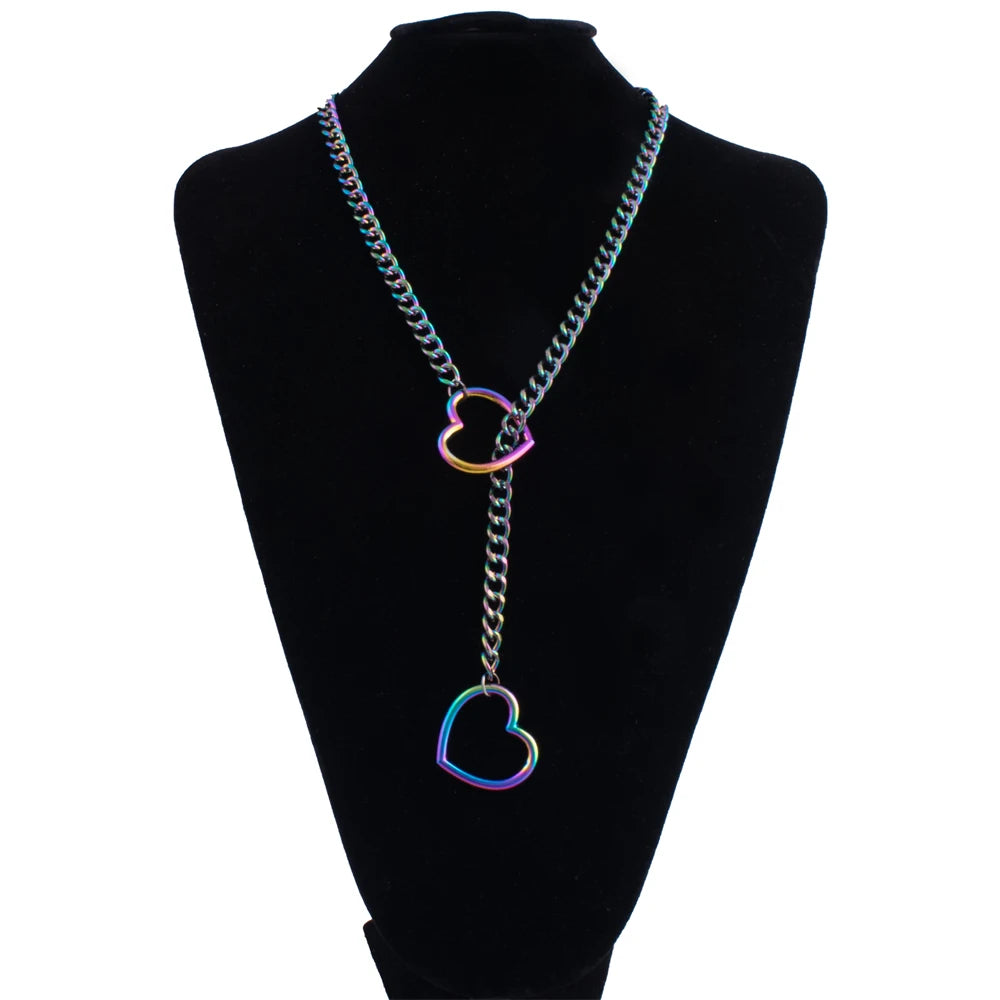 Heart Lariat Chain Necklace for Gothic Punk and Dark Feminine Fashion