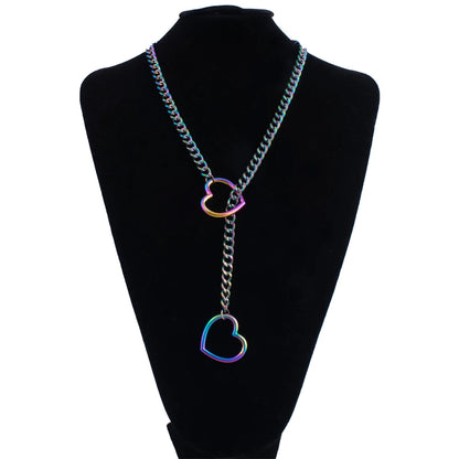 Heart Lariat Chain Necklace for Gothic Punk and Dark Feminine Fashion