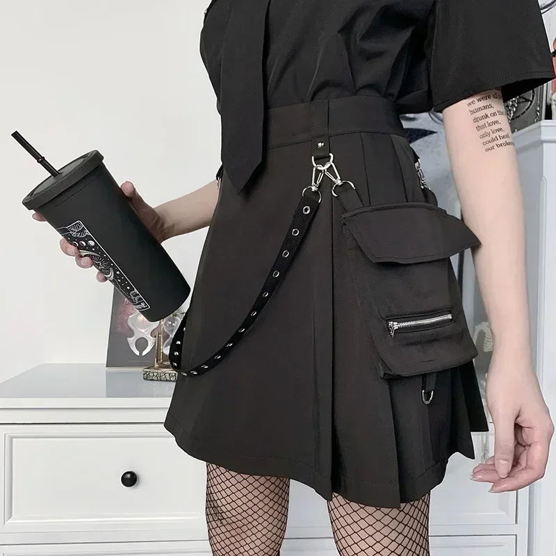 High Waist Utility Pocket Mini Skirt Punk Inspired Alternative Fashion Bottom