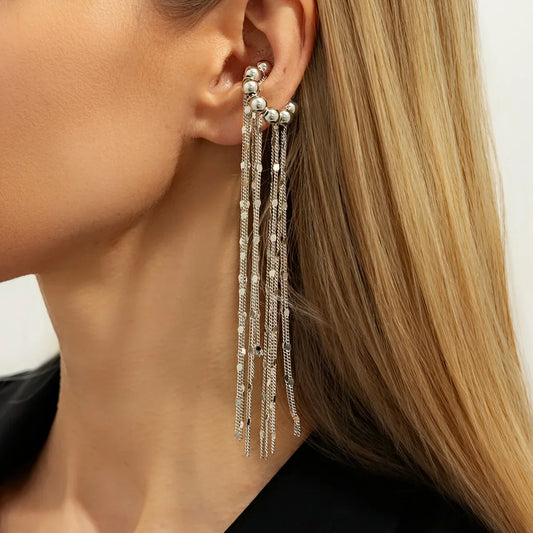 Minimalist Chain Tassel Clip On Earrings for Alternative Statement Styling