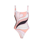 Retro Swirl Print Bandeau Swim Set with Matching Cascading Sarong