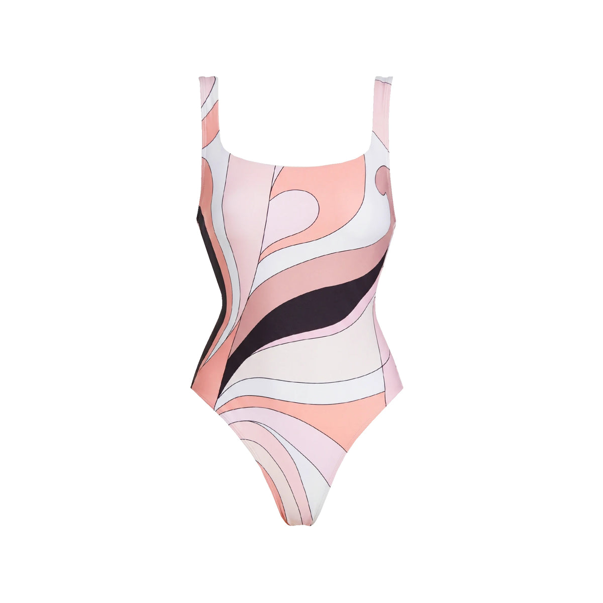 Retro Swirl Print Bandeau Swim Set with Matching Cascading Sarong