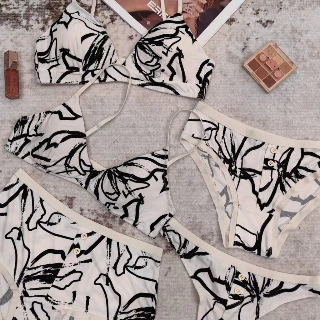 Playful Cherry Print Wire-Free Triangle Bralette and Panty Set
