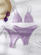 Solid White Three-Piece Triangle Bikini Set with Side-Tie Details