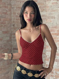 Polka Dot V-Neck Crop Top with Slim Fit Backless Streetwear Camisole Design