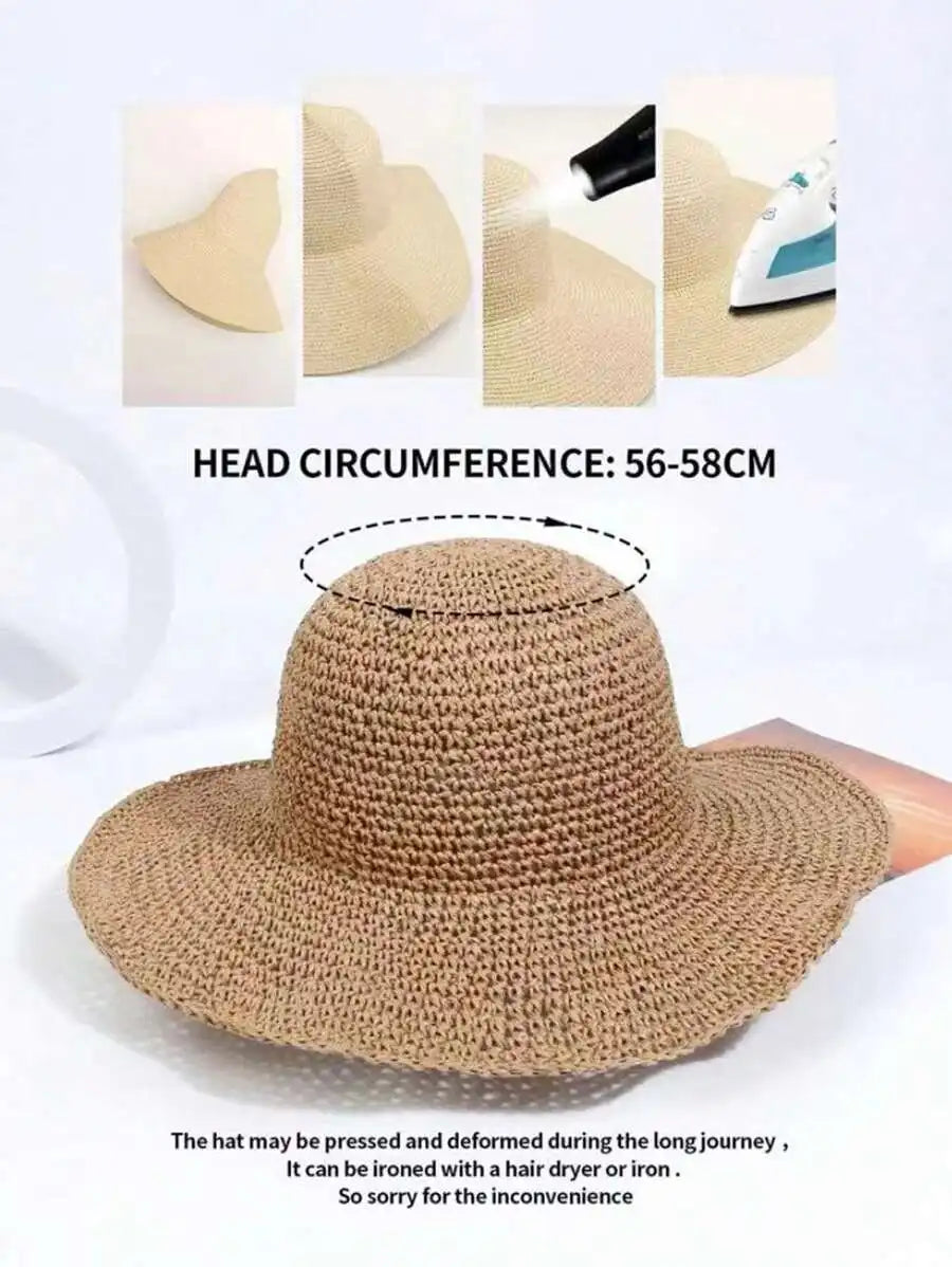 Foldable Boho Straw Sun Hat with Wide Brim for Beach Vacations and Outdoor Style