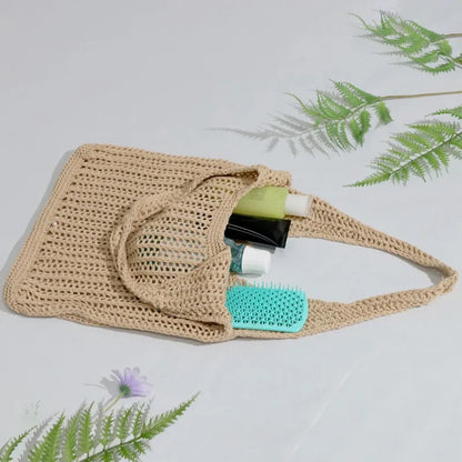 Minimalist Crochet Mesh Hobo Tote Bag for Beach Vacation and Everyday Wear