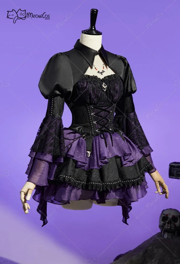 Women's Lace-Up Corset and Layered Skirt Costume Set with Cover-Up and Waist Chain