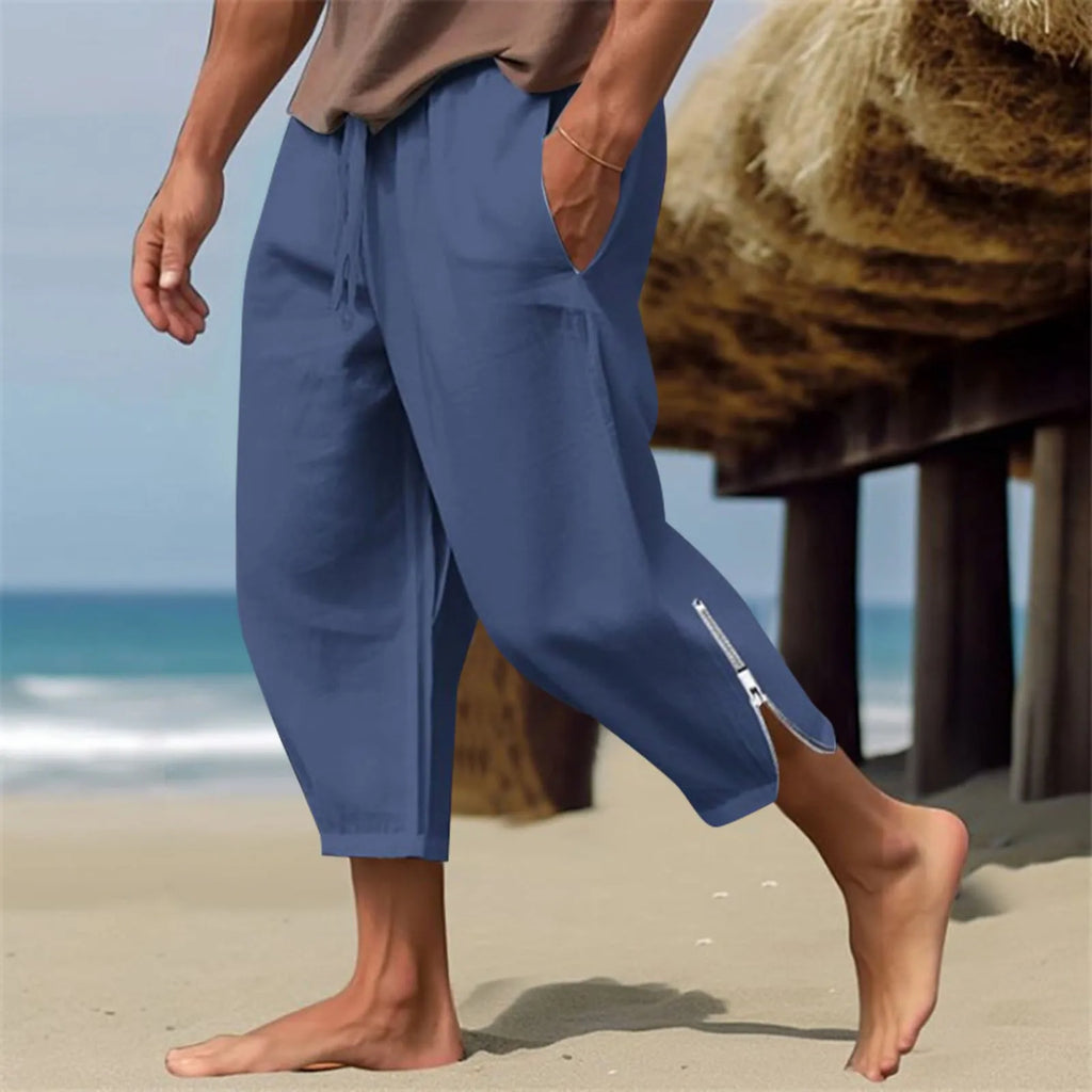 Men's Relaxed Cropped Harem Pants with Lightweight Casual Beach Style