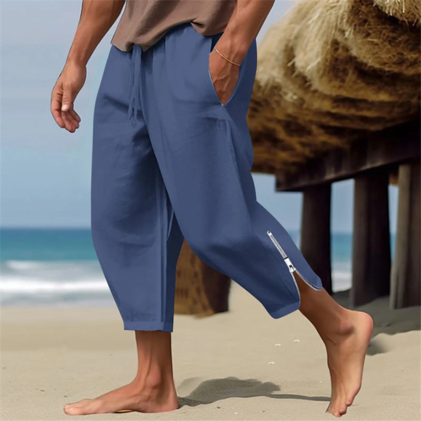 Men's Relaxed Cropped Harem Pants with Lightweight Casual Beach Style