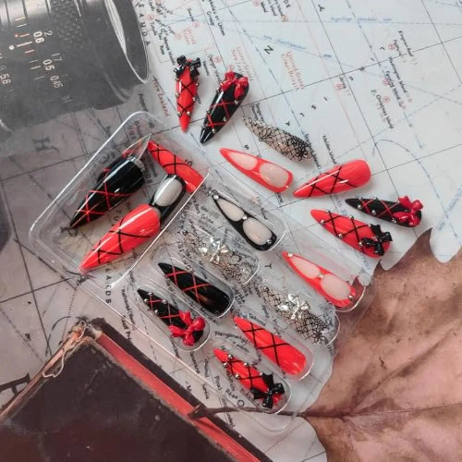 Punk Lace-Up Stiletto Press-On Nail Art Set