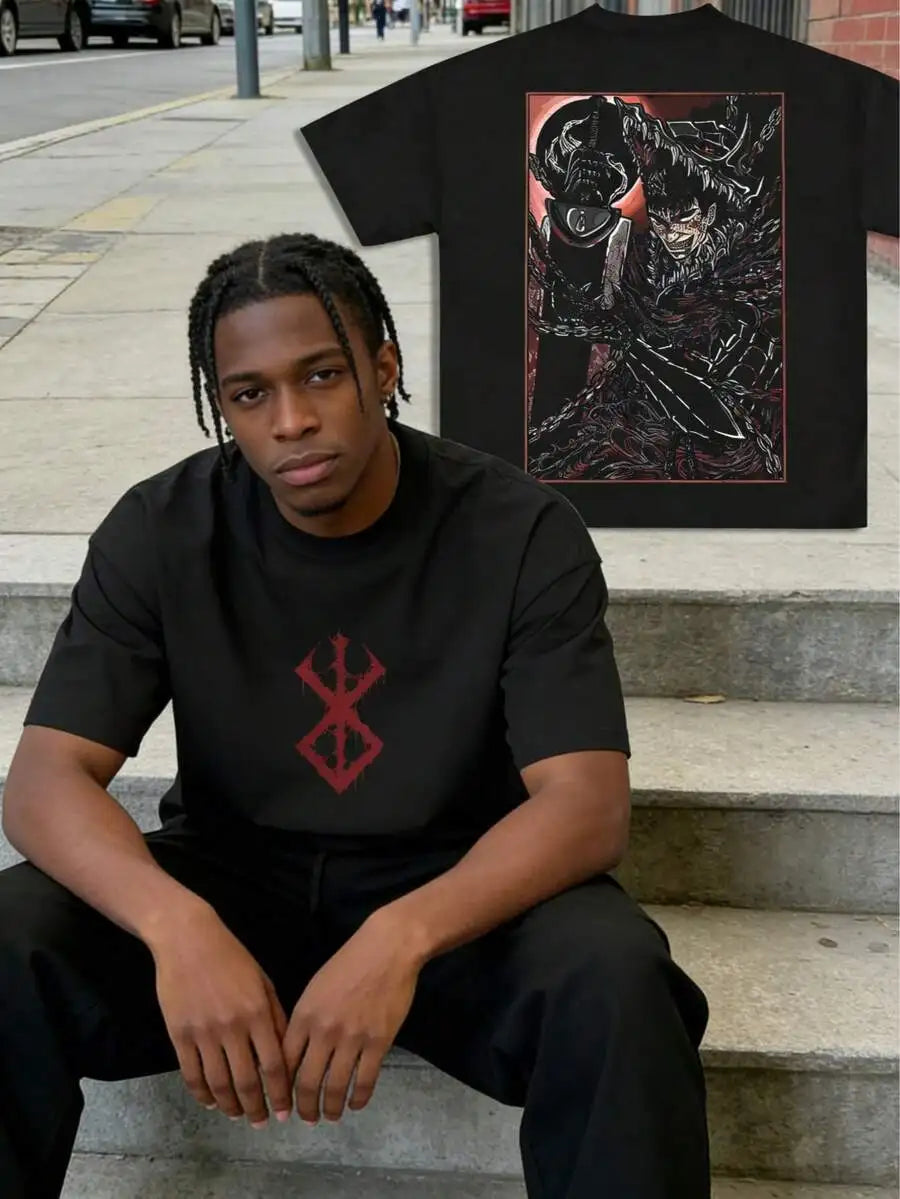 Oversized Streetwear Graphic Tee with Dark Manga Back Print Design