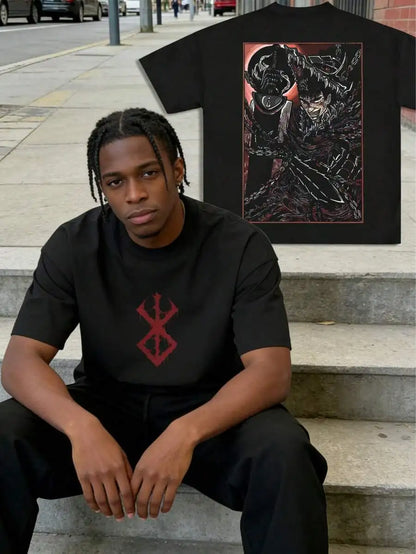 Oversized Streetwear Graphic Tee with Dark Manga Back Print Design