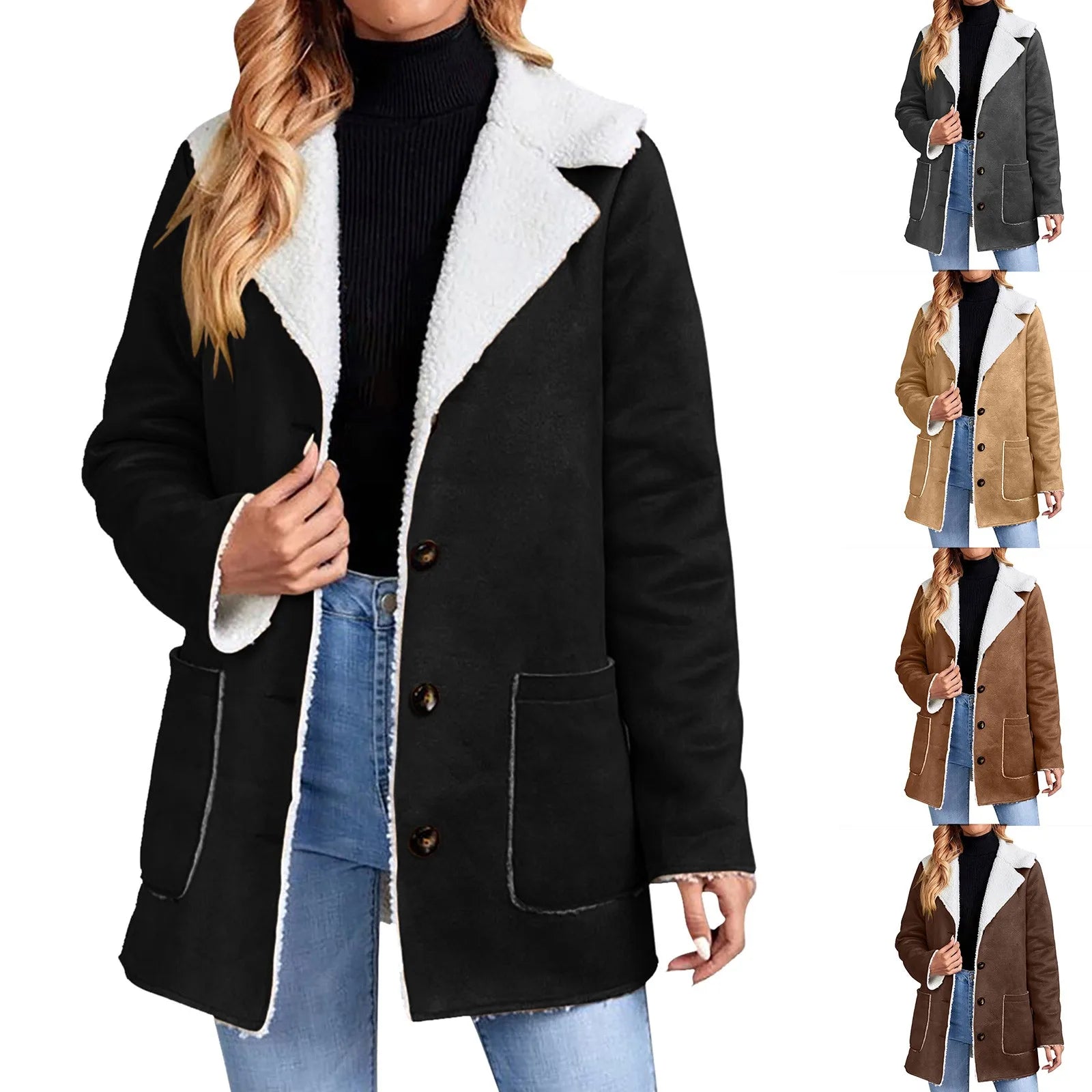 Women's Faux Suede Fleece Lined Hooded Jacket Relaxed Winter Streetwear Outerwear Coat