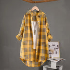 Vintage-Inspired Forest Green Plaid Mid-Length Outerwear Shirt with Rolled Sleeves