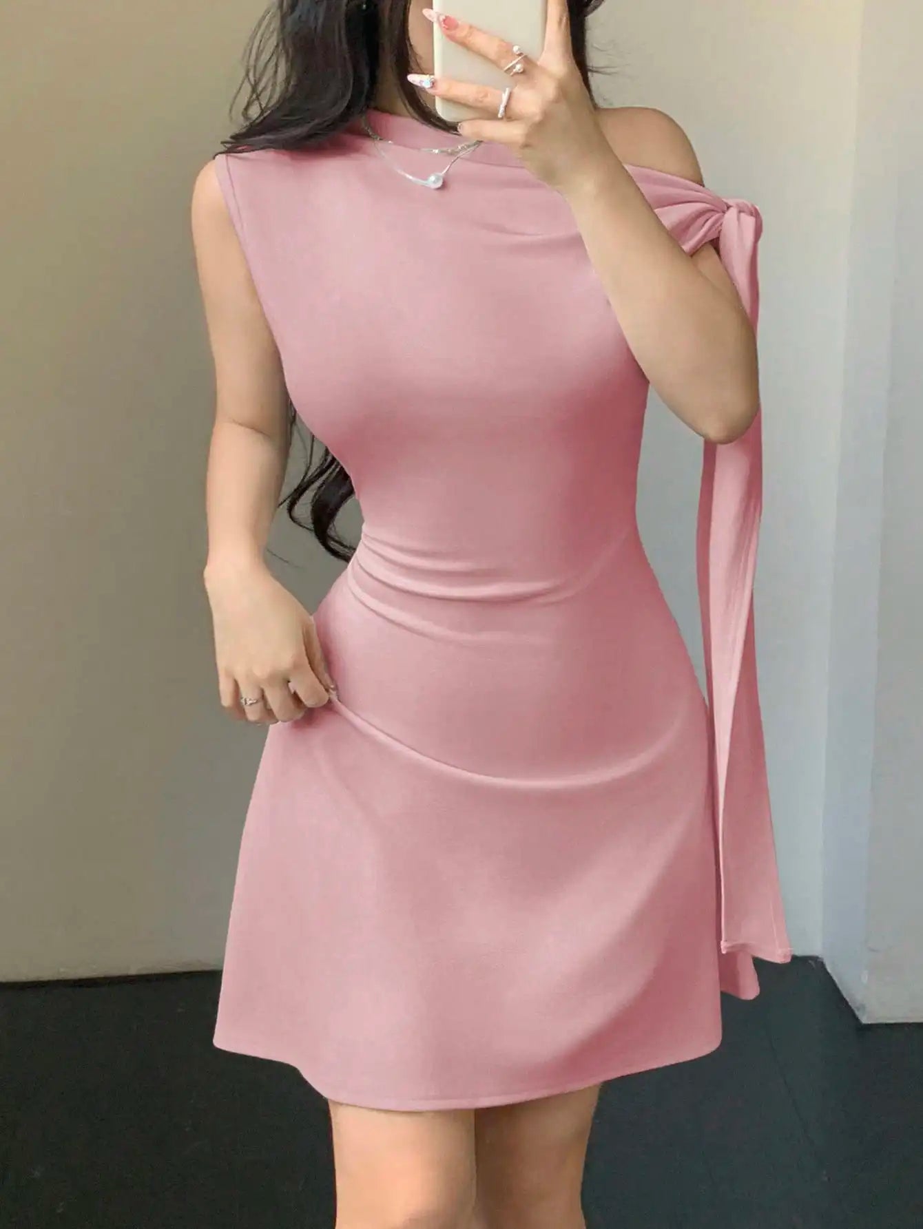 One Shoulder Mini Dress with Draped Detail and Elegant Asymmetrical Silhouette