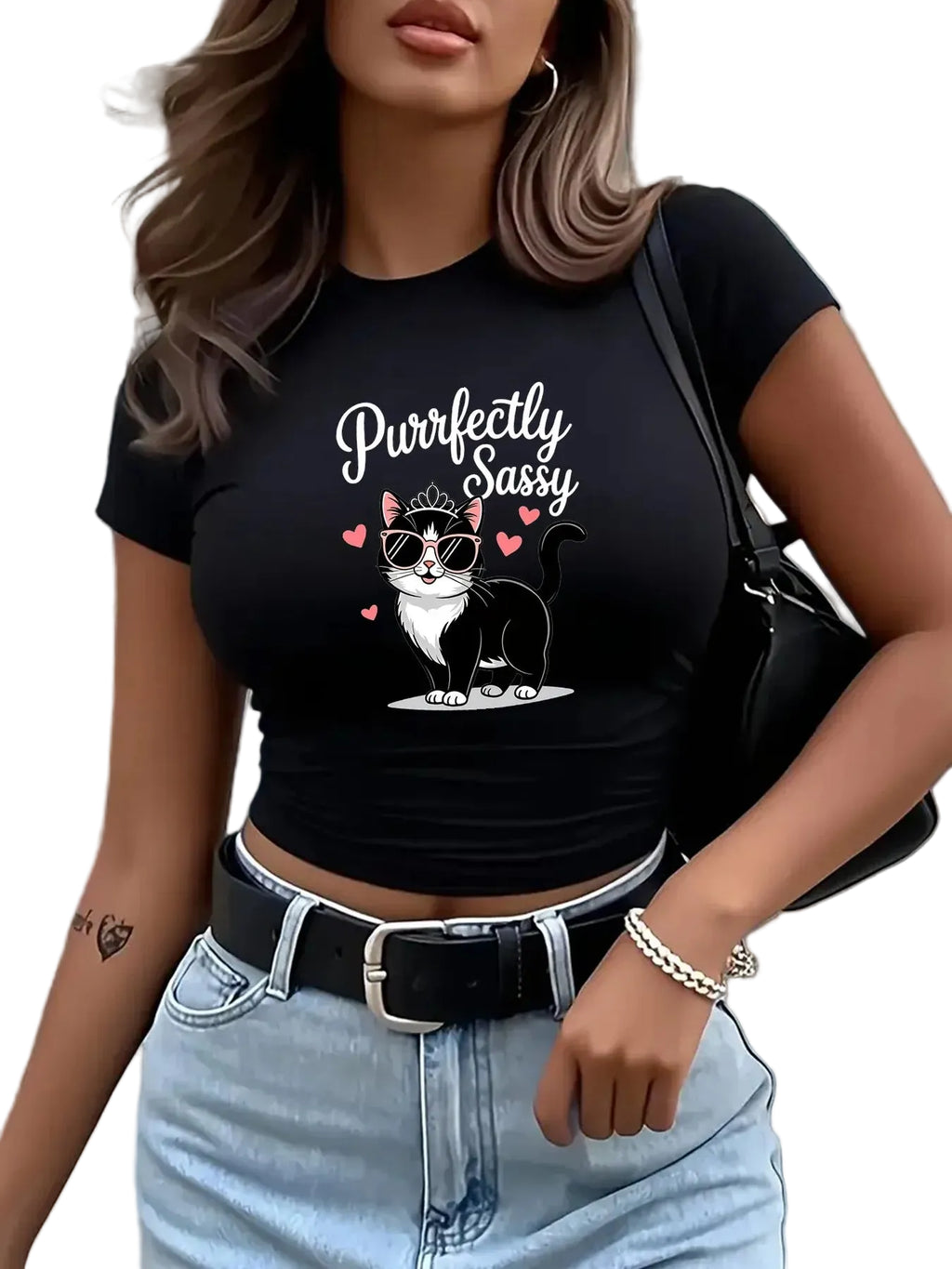 Graphic Print Crop Top with Slim Fit Casual Streetwear Style
