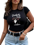 Graphic Print Crop Top with Slim Fit Casual Streetwear Style
