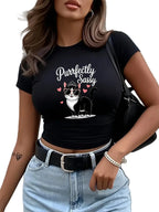 Graphic Print Crop Top with Slim Fit Casual Streetwear Style