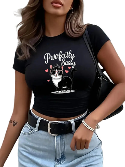 Graphic Print Crop Top with Slim Fit Casual Streetwear Style