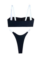 Black and White Color-Blocked Bralette Bikini with High-Cut Silhouette
