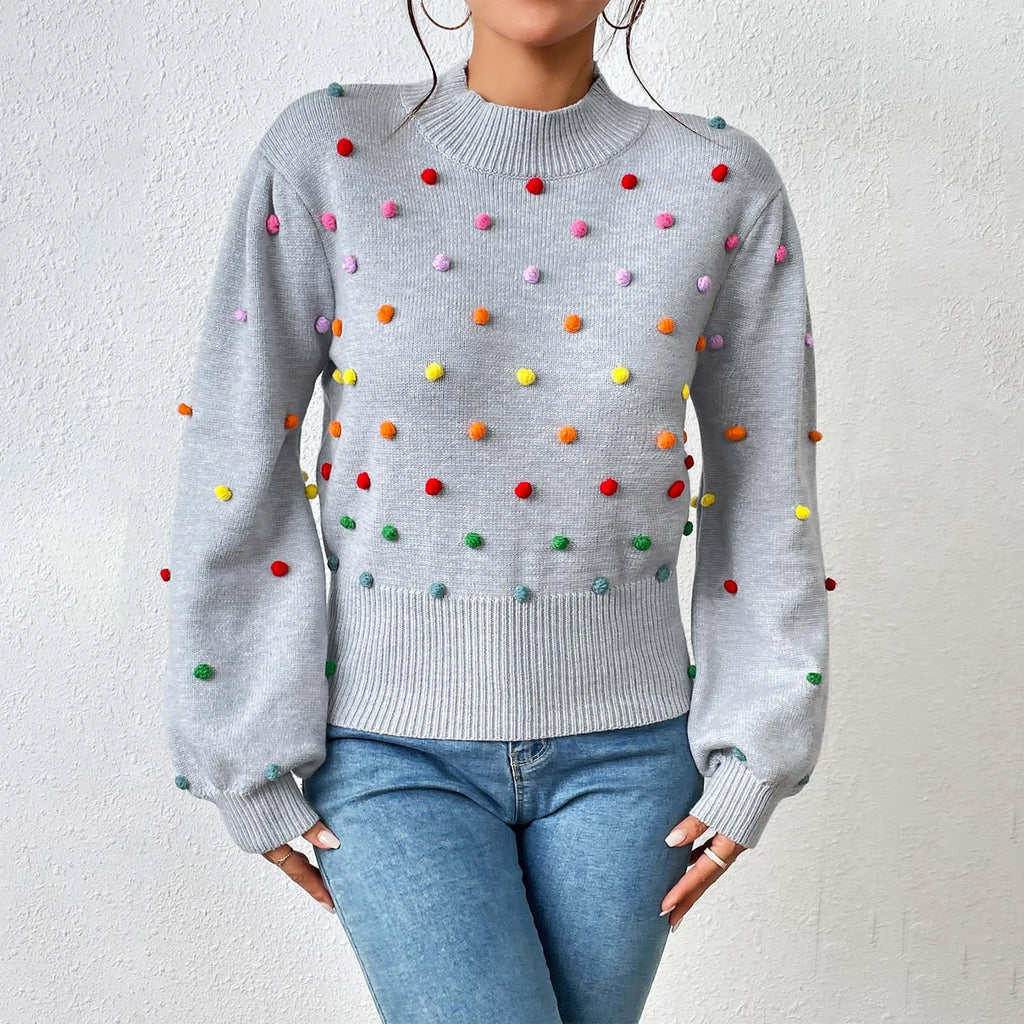 Women's Polka Dot Textured Knit Relaxed Fit Contemporary Sweater Pullover