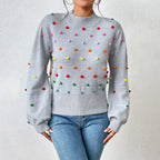 Women's Polka Dot Textured Knit Relaxed Fit Contemporary Sweater Pullover