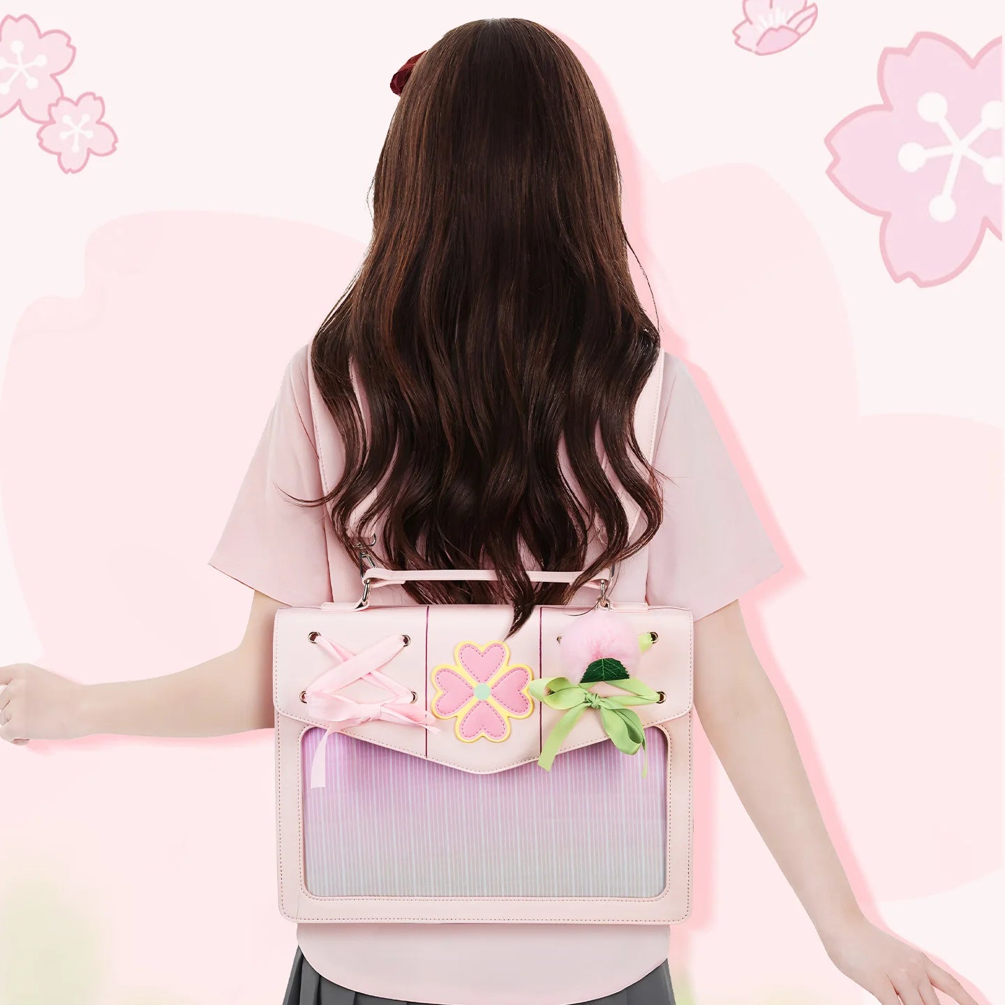 Display Window Tote Bag with Ribbon Accents Detachable Shoulder Strap Design