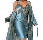 Plus Size Satin-Look Camisole Nightgown with Delicate Floral Print, Lace-Trimmed Neckline and Elegant Slip Silhouette