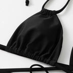 Solid Three-Piece Bikini Set with Drawstring Straps, Coordinating Swimwear Pieces and Feminine Beach-Ready Styling