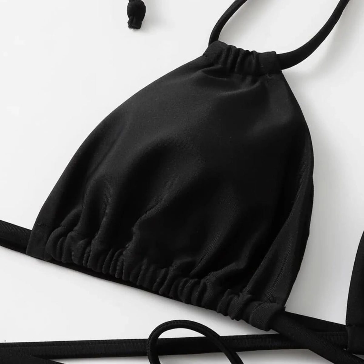 Solid Three-Piece Bikini Set with Drawstring Straps, Coordinating Swimwear Pieces and Feminine Beach-Ready Styling