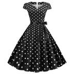 Retro Red and White Polka Dot Swing Dress with Black Waist Tie