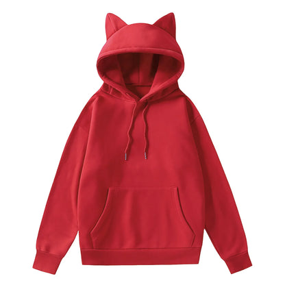 Minimalist Anime Cat Ear Hoodie with Kawaii Streetwear Aesthetic Design